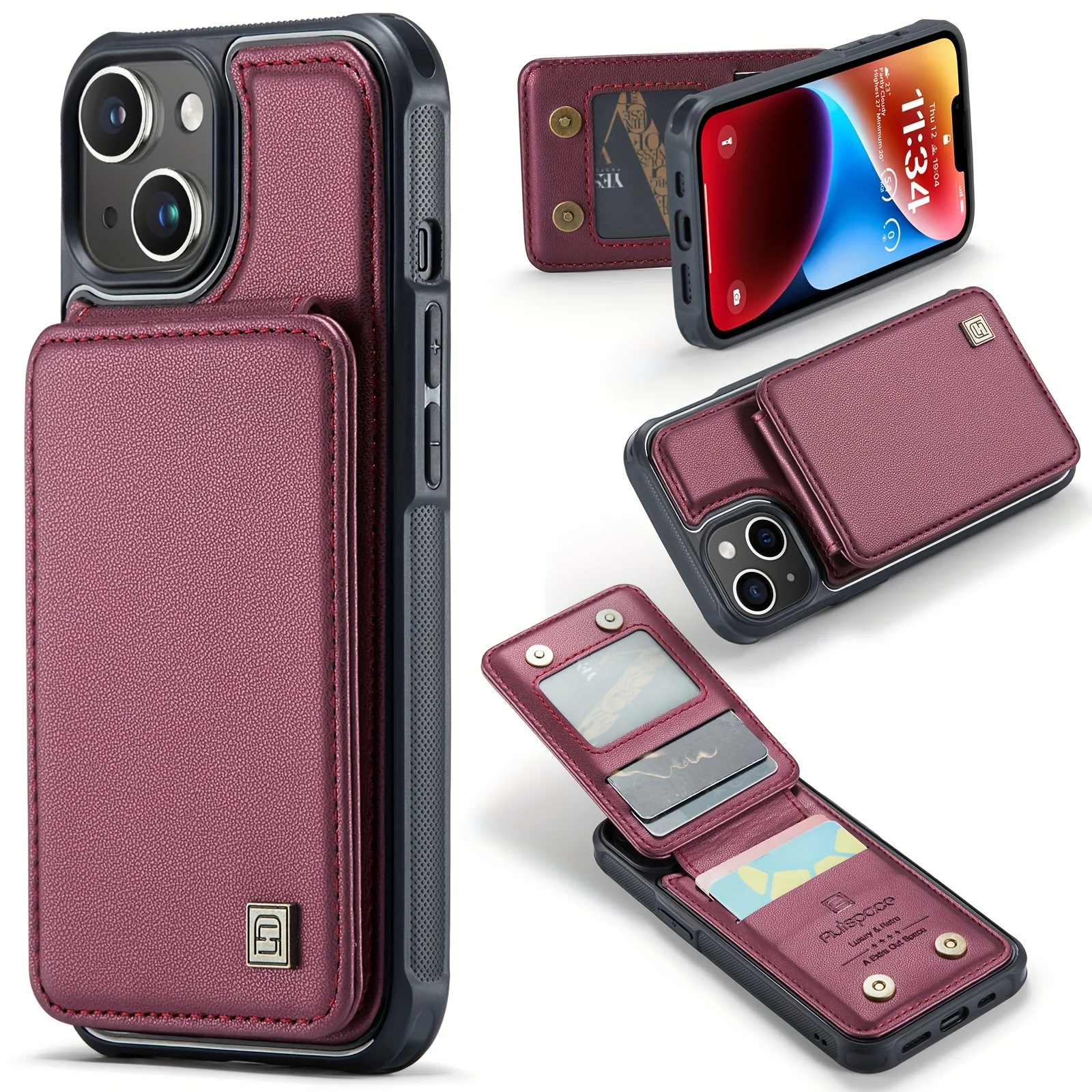 Durable Phone Case with Card Wallet & Anti-theft Compartment - For Couples - Secure Fit for iPhone 14 Pro Max, 12 mini, 11 Pro - Car Mount Ready - Deanwangkt