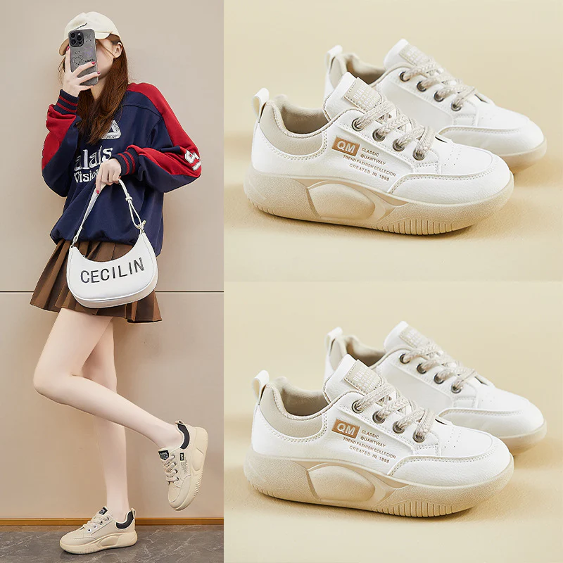 2025 spring white shoes new Korean version ins female students platform heightening sports board shoes casual shoes HB6682 - Deanwangkt