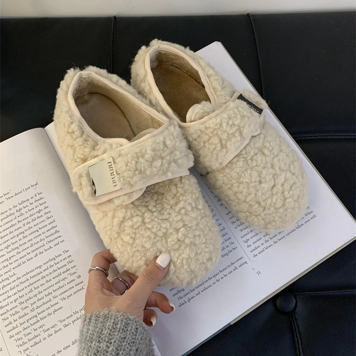 2025  niche metal buckle wool shoes women's autumn and winter outer wear velvet warm soft sole Velcro casual single shoes - Deanwangkt