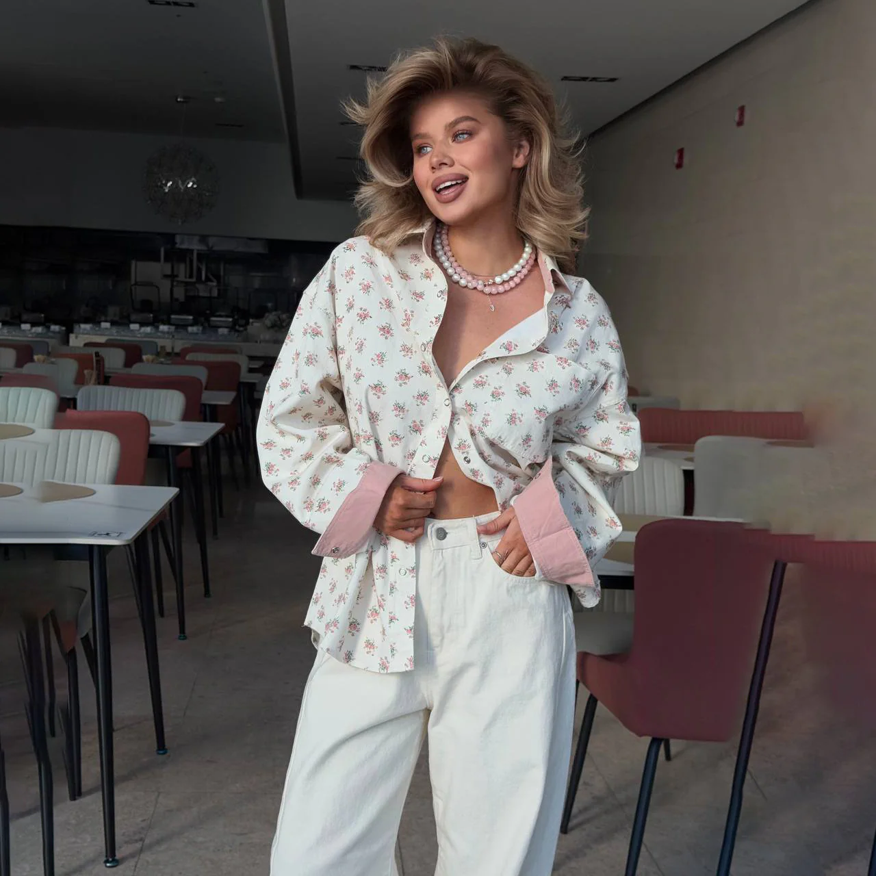 spring new gentle color simple floral printing shirt women's loose cardigan long-sleeved top loungewear - Deanwangkt