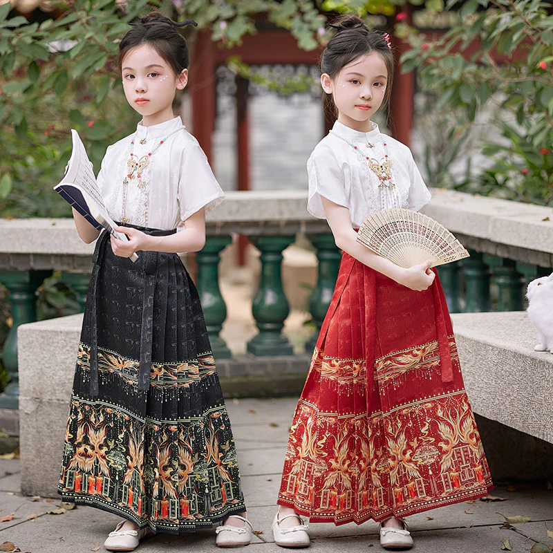 Horse-Face Skirt Girls' Summer Children's Han Chinese Costume Ancient Costume Suit Skirt Little Girl Chinese Style Summer Retro Thin Tang Suit - Deanwangkt