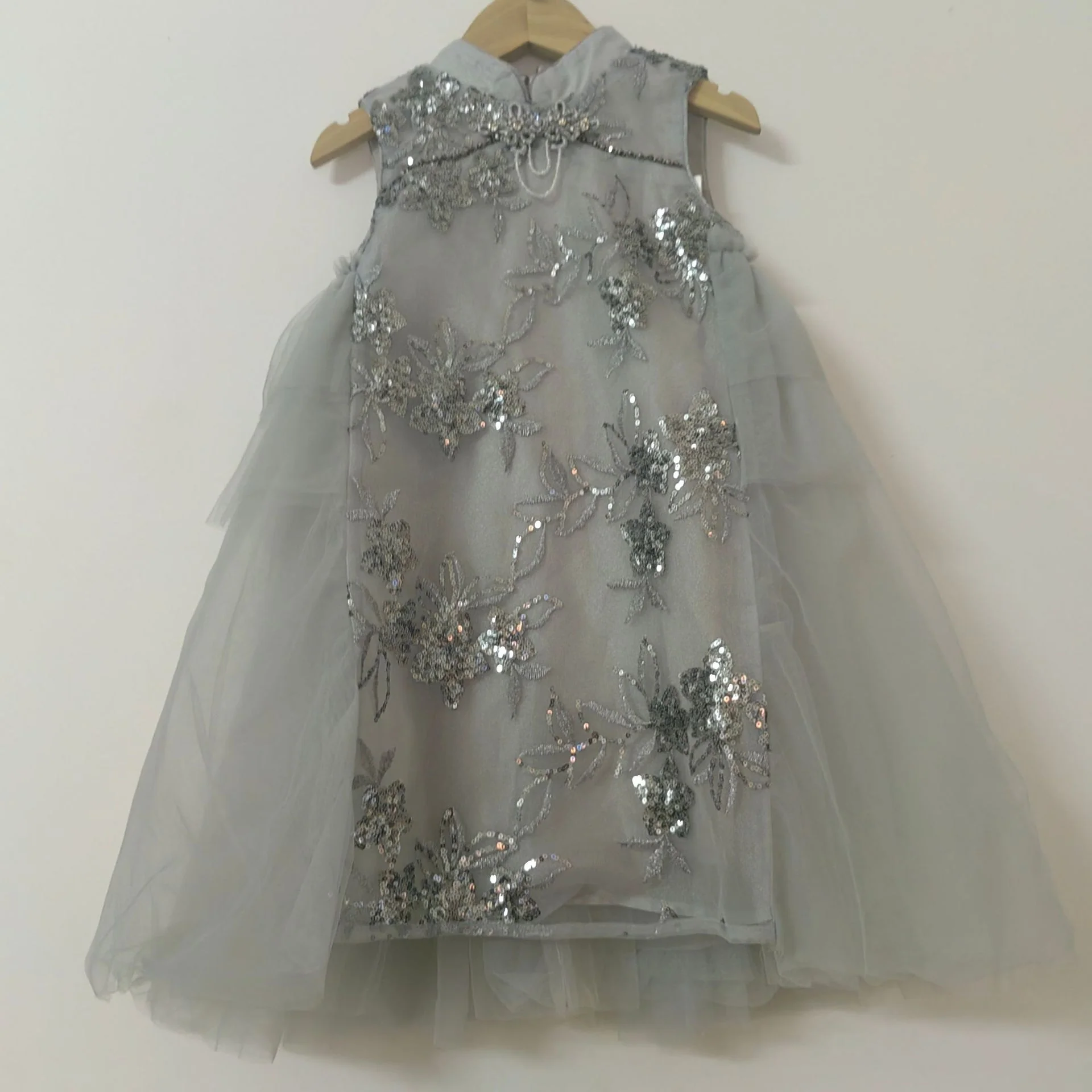 24 Summer Girls' New Chinese Style Retro Cheongsam Sleeveless Dress Children's Children's Day Performance Dress Mesh Dress - Deanwangkt