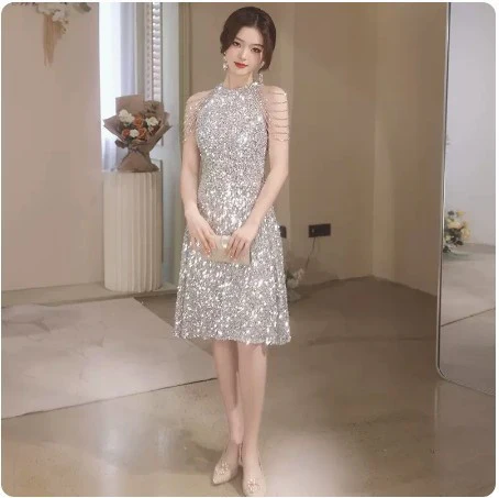 2025 sequined small evening dress 2025 new light luxury party party high sense can usually wear adult ceremony small dress skirt - Deanwangkt