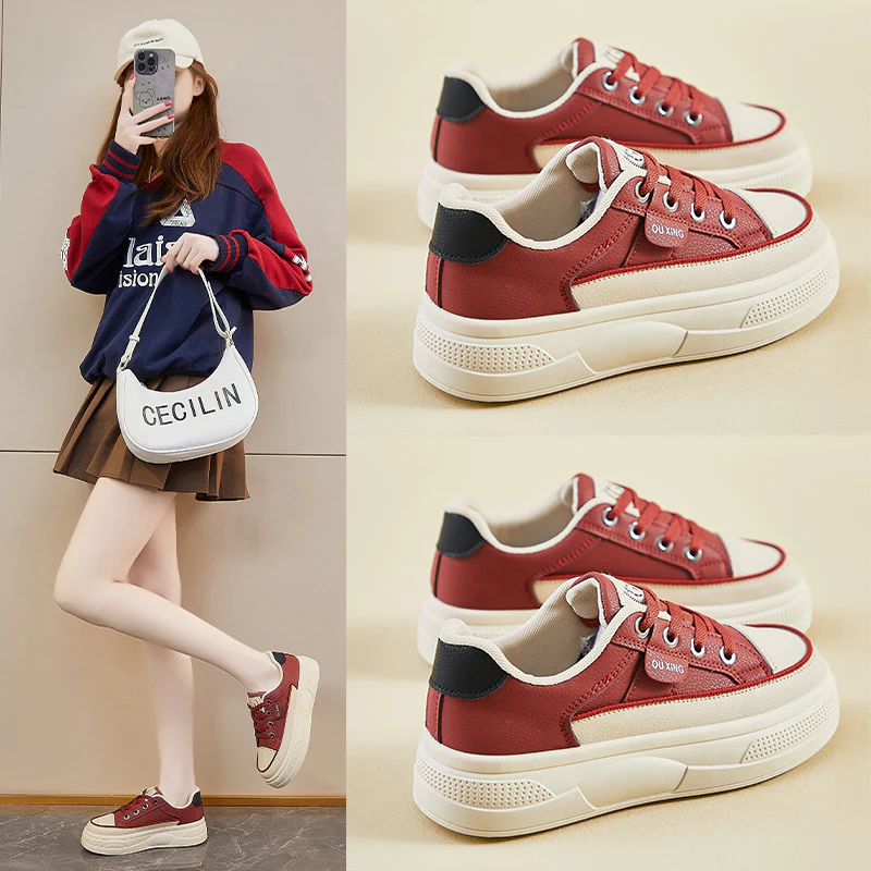 2025 spring little white shoes new Korean version ins female students platform heightening sports board shoes casual shoes HY306 - Deanwangkt
