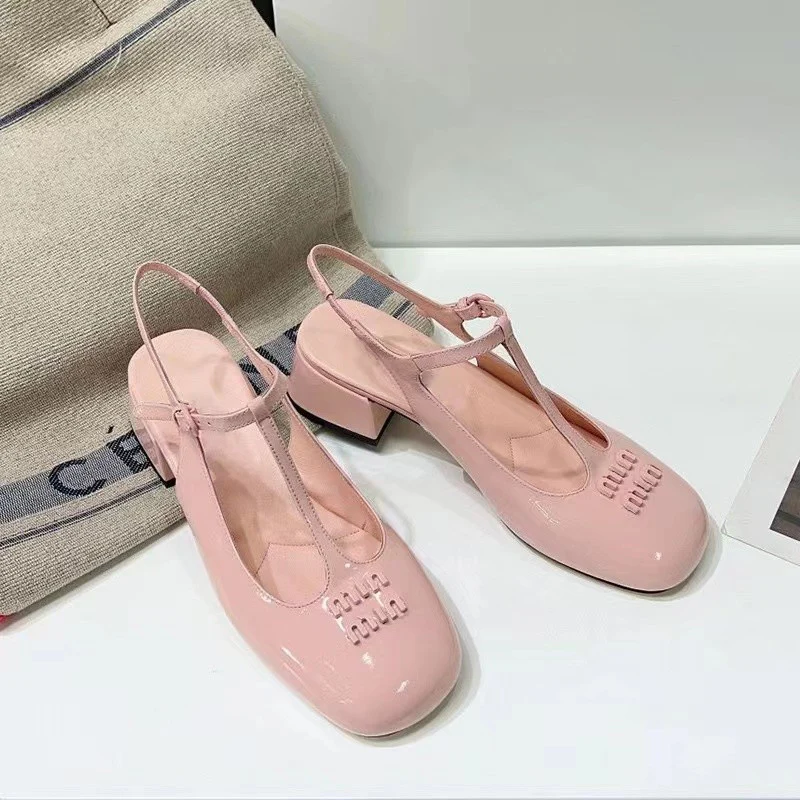 DEANWANGKT  Closed Toe Sandals for Women  Summer New Fashionable Temperamental All-Match Patent Leather Mary Jane Women's Shoes Low Mouth High Heel Pumps - Deanwangkt
