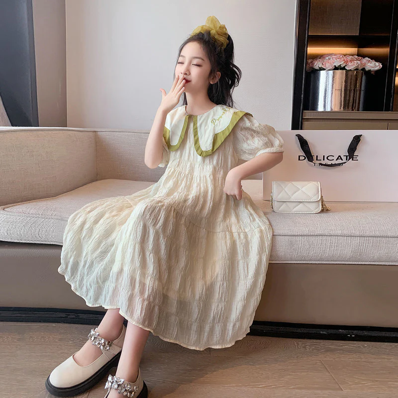 Girls' Summer Dress  New Summer Dress Medium and Big Children Korean Style Western Style Doll Collar Graceful Princess Dress - Deanwangkt