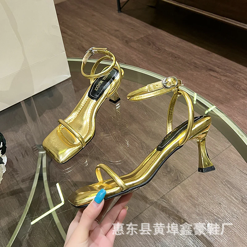 DEANWANGKT  Xinhao Shoes Factory  Square Head Fruit Shell with the Same Thin Strap Soft Strap Soft Bottom Strap Comfortable High Heel Sandals - Deanwangkt