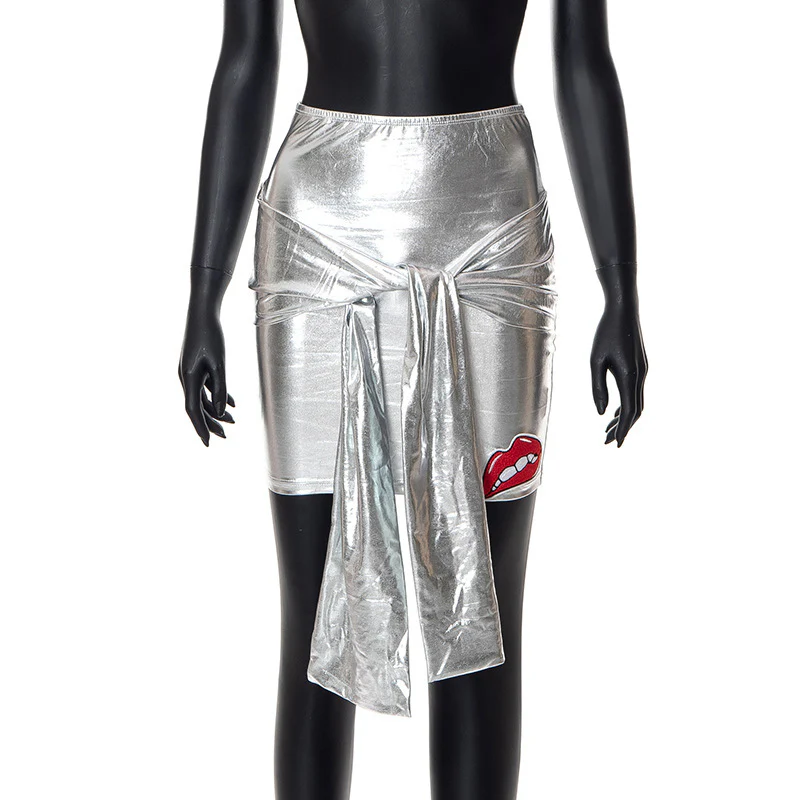 2025 Y22SK261  women's clothing  summer new casual lip printing bronzing strap slim short skirt - Deanwangkt