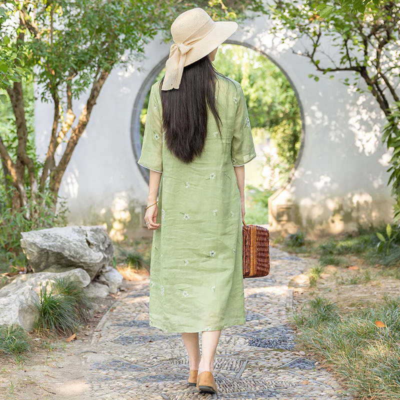 Improved version of new Chinese cheongsam dress women's  summer new literary and retro printing long skirt women - Deanwangkt