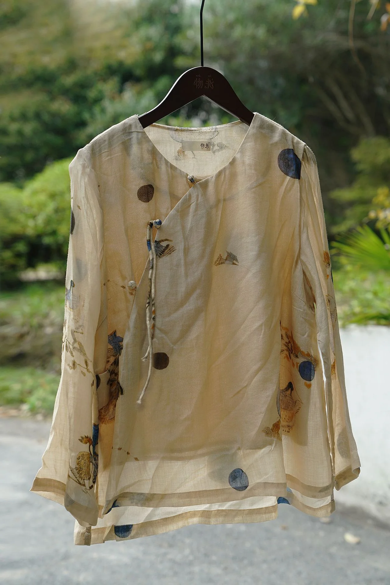 design Chinese diagonal placket digital printed ramie top, tea clothes double-layer anti-penetration Zen shirt S22182 - Deanwangkt
