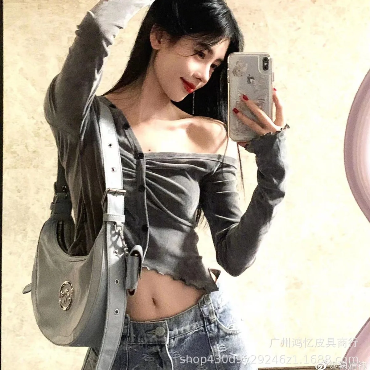 Same Style as Grotto, Italian Pleated Sheepskin Hobo New Moon Bag Fashion One-Shoulder Crossbody Underarm Bag - Deanwangkt