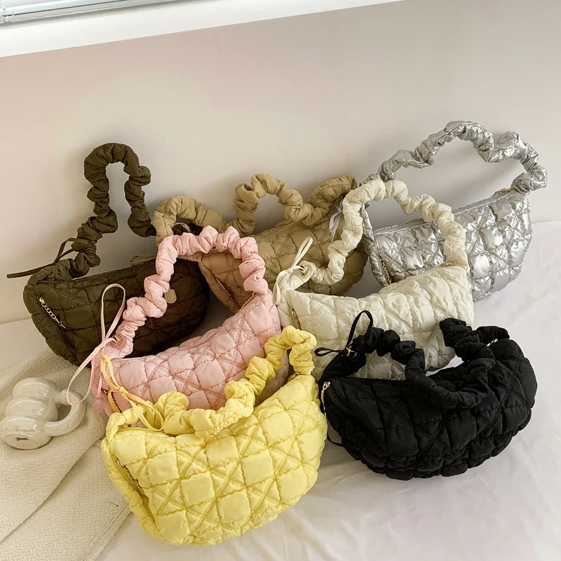 DEANWANGKT 2025 Cross-border bag  new Korean version pleated cloud bag down bag underarm dumpling bag women's bag shoulder messenger bag - Deanwangkt