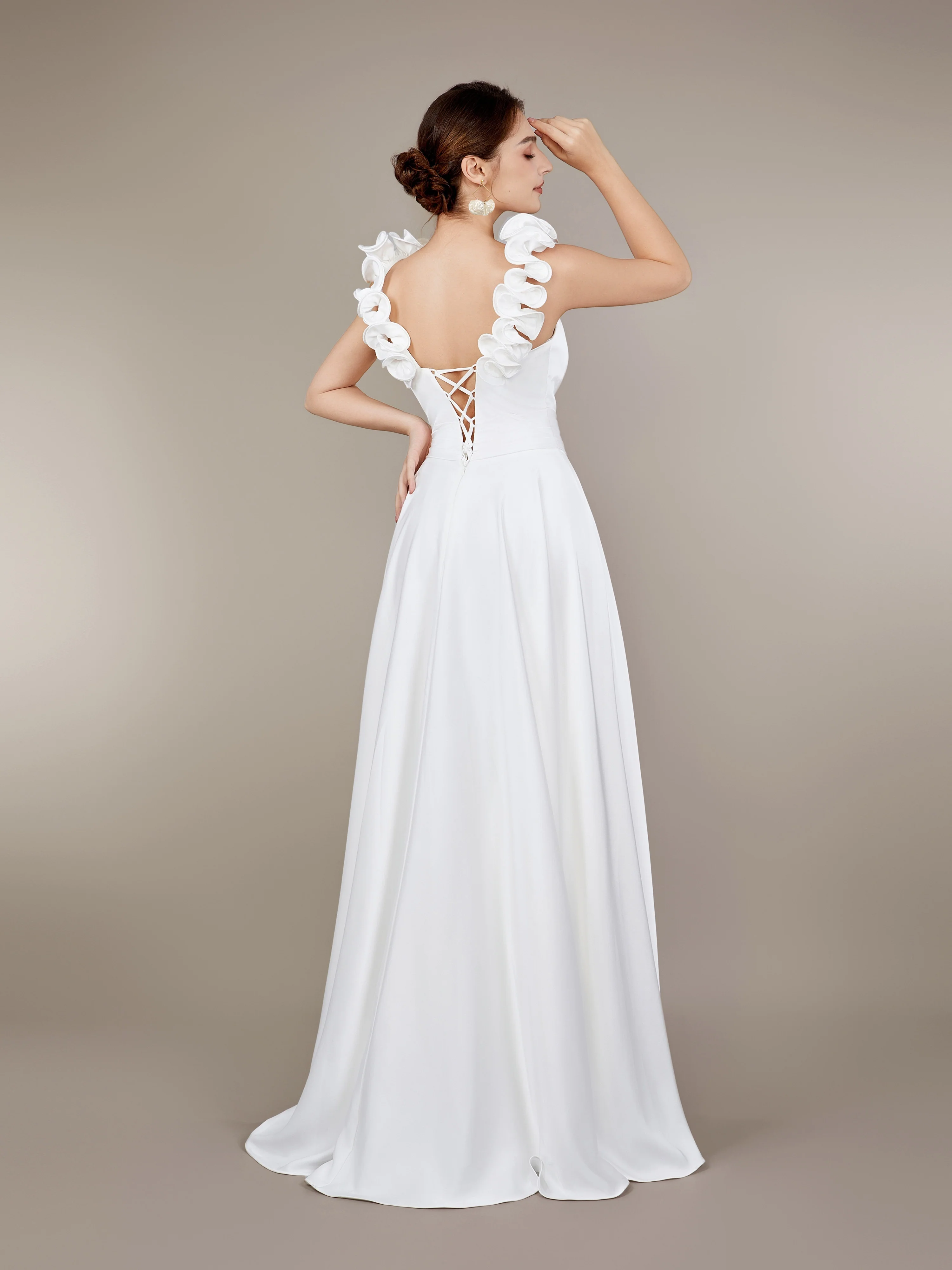 Vibrant Floral Cami Wedding Dress - Daring Split Thigh, Crisscross Backless, Flattering V-neck, Sweep Train - Exquisite Womens Formal Wear for Elegant Wedding Occasions - Deanwangkt