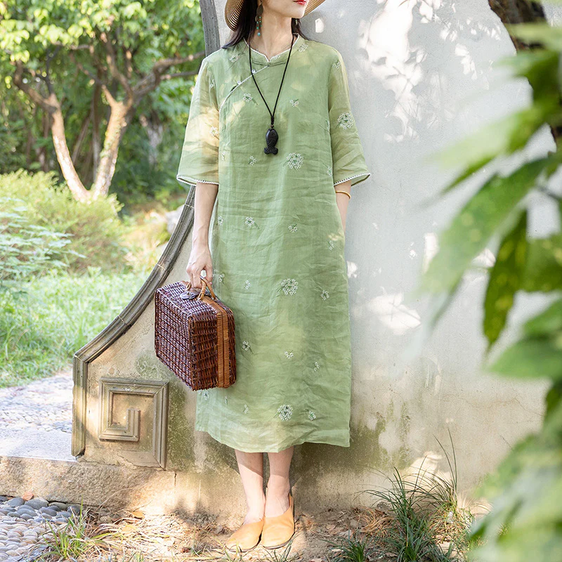 Improved version of new Chinese cheongsam dress women's  summer new literary and retro printing long skirt women - Deanwangkt