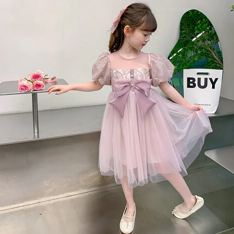 Girls Dress Summer  New Korean Style Western Style Kids' Skirt Summer Little Girl Puffy Gauze Princess Dress - Deanwangkt