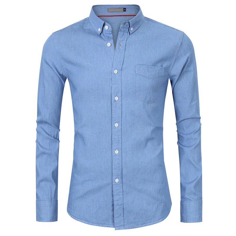 DEANWANGKT 2025 men's short-sleeved denim shirt autumn and winter  men's bottoming shirt long-sleeved business men's shirt - Deanwangkt