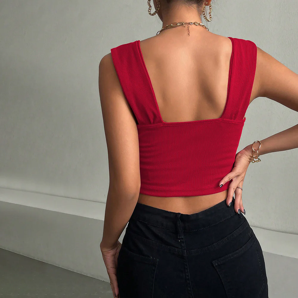 ins  New pleated square neck sling vest popular summer new bottoming shirt slim-fitting chic top women - Deanwangkt