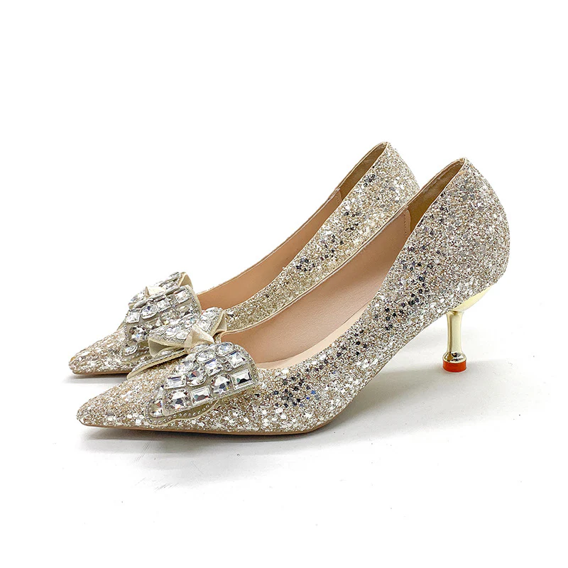 DEANWANGK  New Rhinestone Bow Jewelry Wedding Shoes Bridal Shoes Wedding Dress Temperamental Minority Stiletto Heel High Heels Wholesale - Deanwangkt