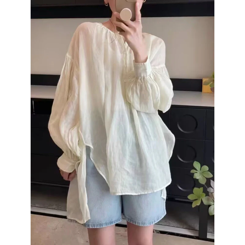 Sunscreen shirt women's irregular design top high-gloss loose super fairy chic shirt summer new - Deanwangkt