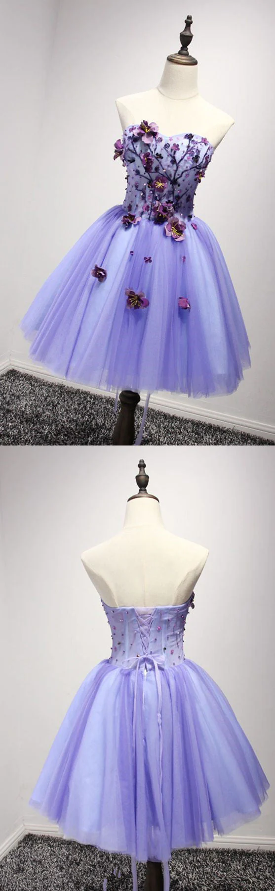 Solvbao Lovely Purple Sweetheart Flowers Homecoming Dress, Chic Short Prom Dress - Deanwangkt
