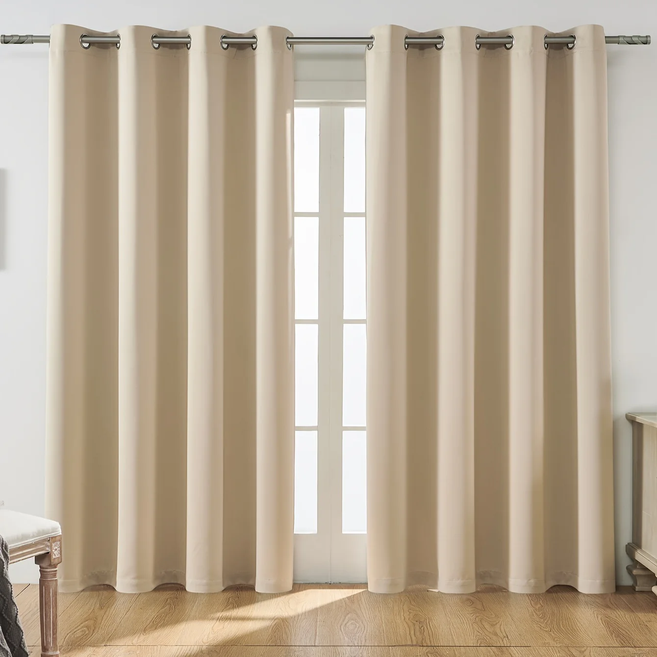 2PCS Holiday Daily Decoration Fabric Curtains, Grommet Top Solid Color Shading Curtain, Living Room Curtains, Bedroom Curtains, Office Home Decoration, Thermal Insulation Curtains - Deanwangkt