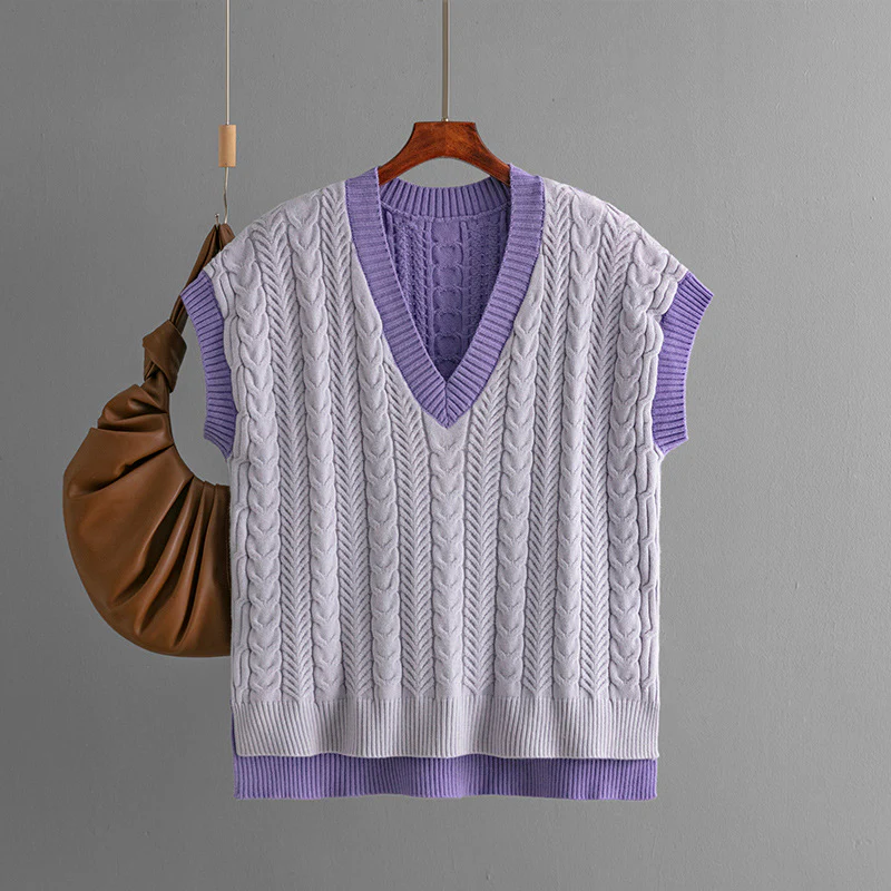 DEANWANGKT autumn and winter new sweaters 2025 knitted vest jumper V-neck vest sweater sleeveless top women - Deanwangkt