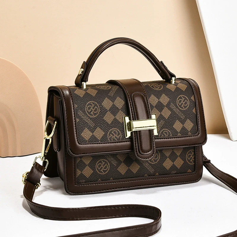 Retro printed small square bag women's  new high-end temperament contrasting color printed shoulder messenger bag handbag - Deanwangkt