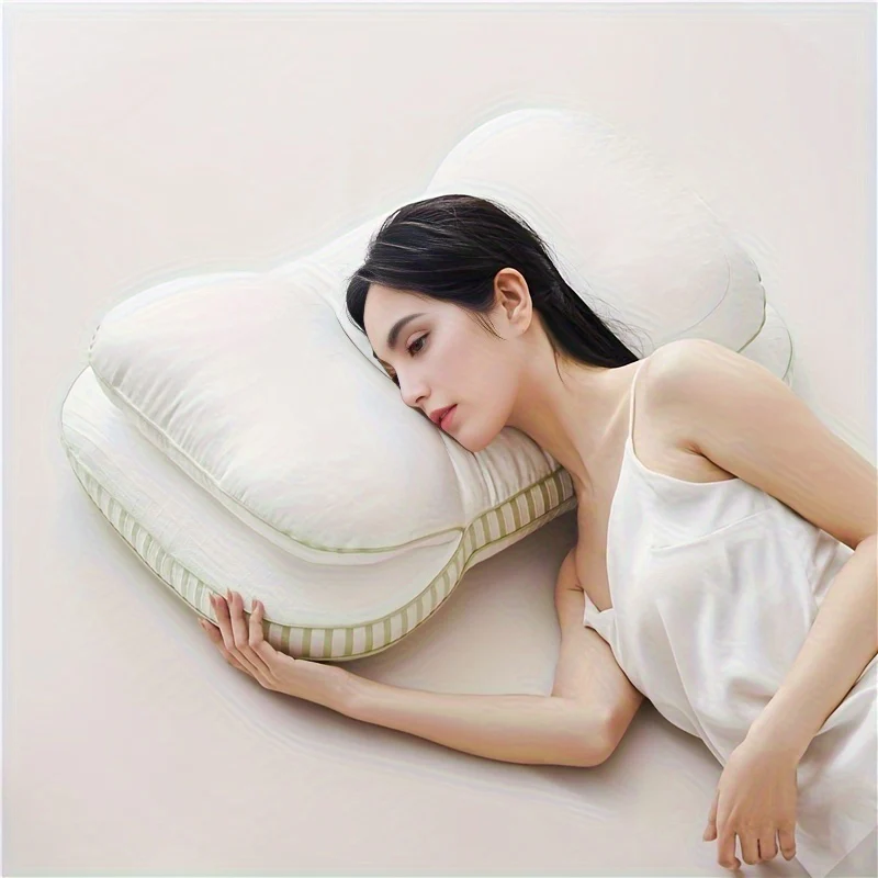 Contemporary Chic, Luxurious Double-Layer Jacquard Neck Support Pillow - Ultra-Fluffy, Soft Alternative Filling for Side, Back & Belly Sleepers - Ideal for Home & Hotel Comfort - Deanwangkt