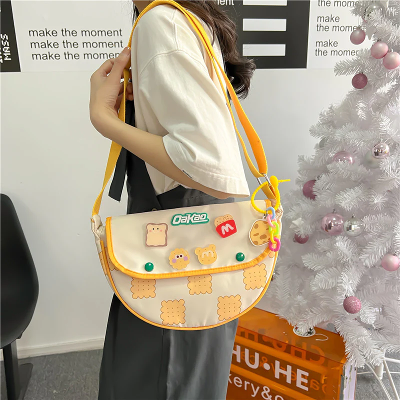 DEANWANGKT 2025 cute canvas bag popular new little fresh girl messenger bag fashion casual printed soft girl shoulder bag - Deanwangkt