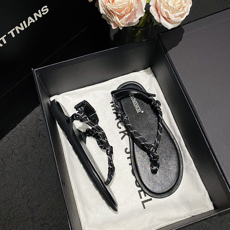 DEANWANGKT  Show Style Bends and Hitches Flip-Flops Casual Velcro Sandals Women's Shoes Outer Wear Flip-Flops Women's Sandals - Deanwangkt