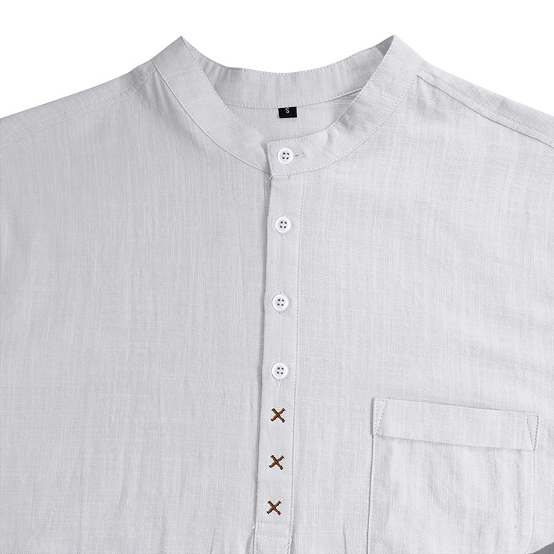 DEANWANGKT 2025 Cross-border men's Hawaiian short-sleeved beach shirt, Popular trade Henry shirt,   men's cotton and linen shirt - Deanwangkt