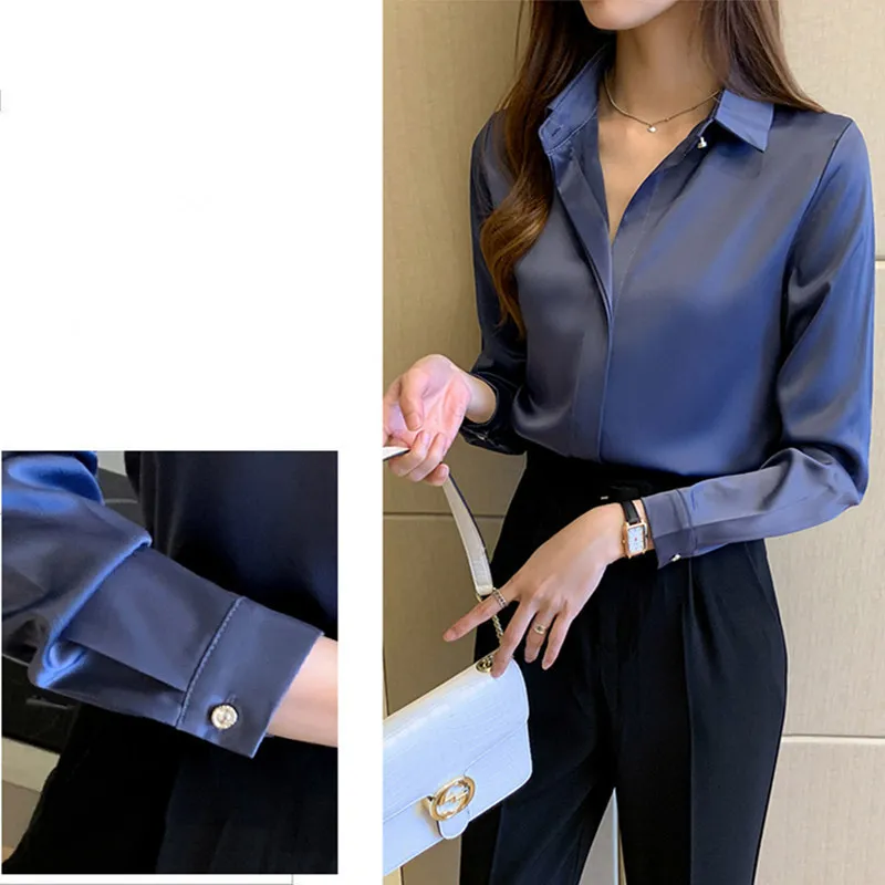 Women's Blouses Shirts Silk Women's Shirt Long Sleeve Fashion Woman Blouses Satin Top Female Shirts and Blouse Basic Ladies Tops OL Women Clothing 230503 - Deanwangkt