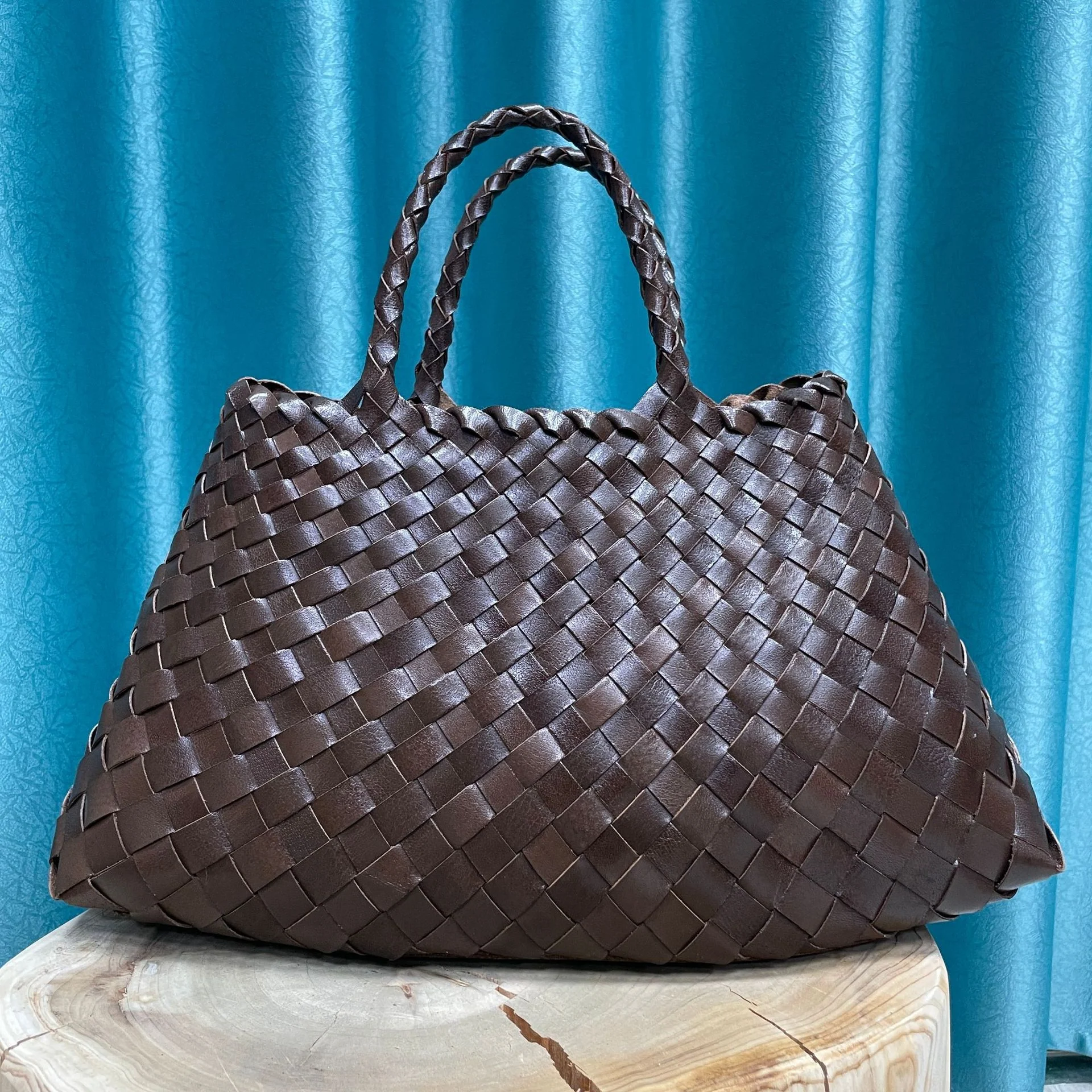 Dragon Diffusion New Woven Bag First Layer Cowhide Handmade Vegetable Basket Bag Genuine Leather Women's Bag - Deanwangkt