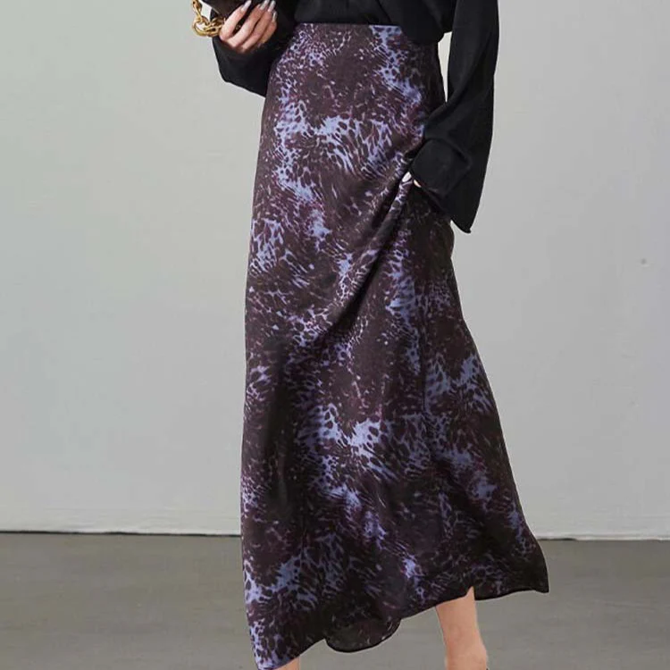 Siyuan, silk high-waisted fishtail skirt  spring and summer retro fishtail purple leopard print skirt 8956 - Deanwangkt