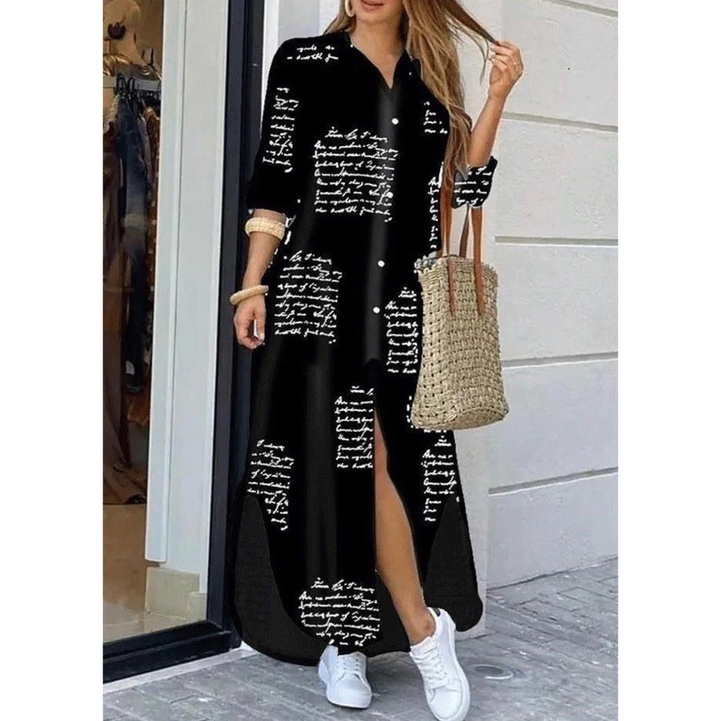 DEANWANGKT Cross-Border Women's Clothing  EBay New European and American Fall Winter Fashion Sexy Shirt Maxi Dress Women - Deanwangkt