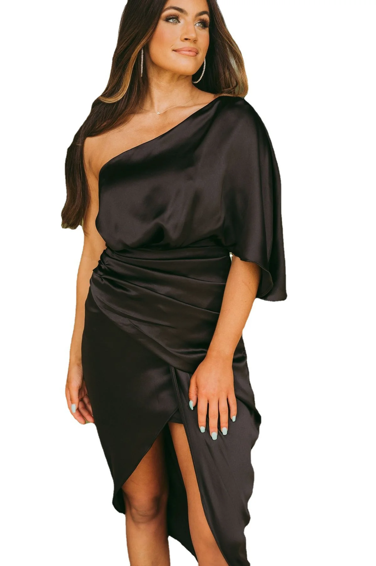 Hot Trade New  New Sexy Unilateral Sleeve Asymmetric Skirt Dress Evening Dress for Women - Deanwangkt