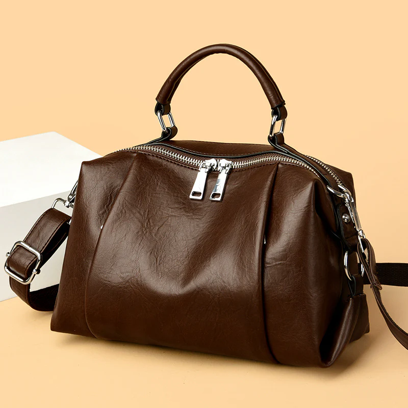 Light Luxury Soft Leather Handbag Women's Boston Pillow Bag  New Fashion Large Capacity Shoulder Messenger Bag - Deanwangkt