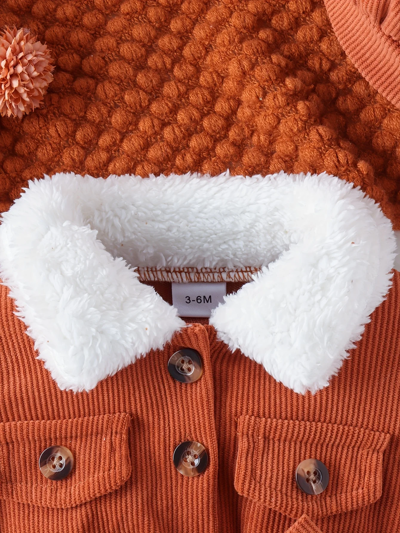 3-piece Set Infant Girl Fashion Dress with Fur Collar, Solid Color, Long-sleeved + Hat & Belt - Deanwangkt