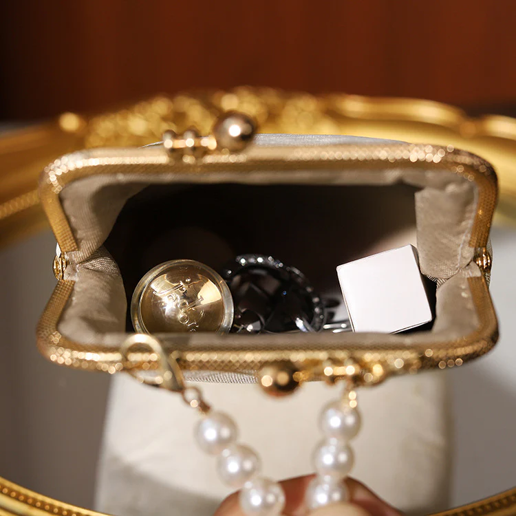 Pearl Embroidered Bamboo Handbag Ancient Style Cheongsam Banquet Clutch Chain Bag Metal Lock Catch Beaded Bag - Deanwangkt