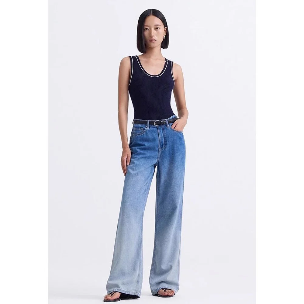 Siyuan light retro gradual change washed straight jeans women's summer new high waist comfortable loose and thin pants 9055 - Deanwangkt