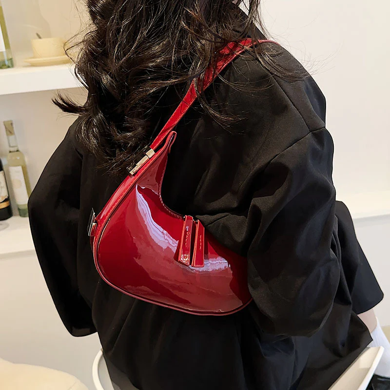 South Korea Ins Special-Interest Design Patent Leather Women Bag  New Spring Fashion All-Match Shoulder Bag Underarm Bag Fashion - Deanwangkt
