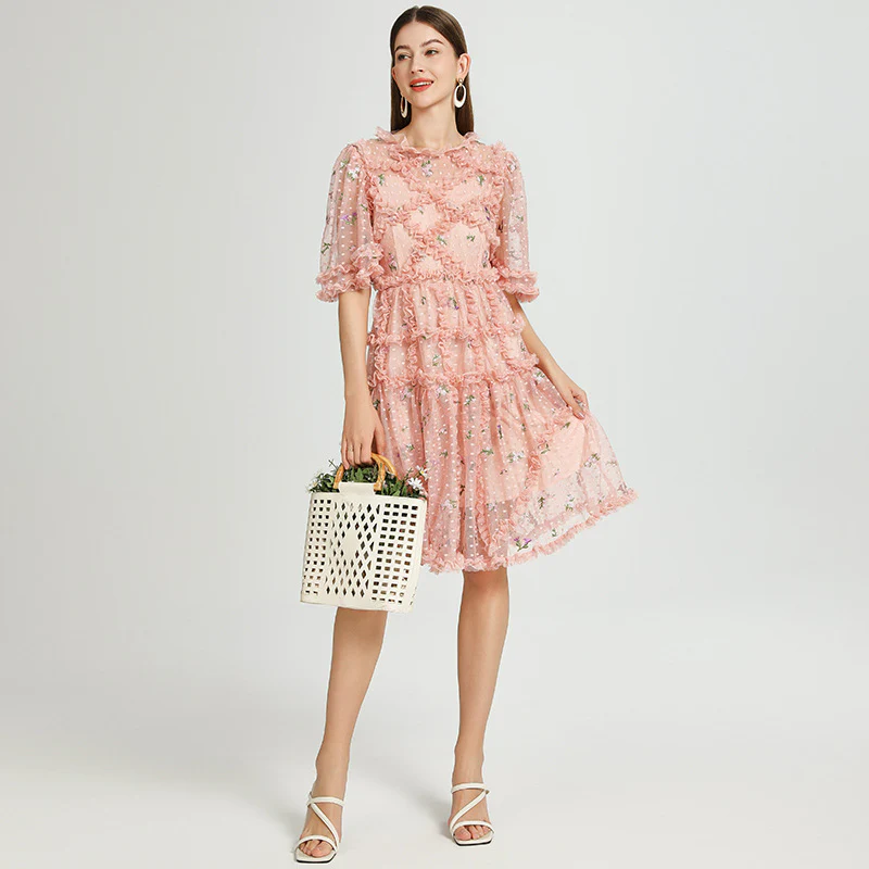 Super fairy Mori fungus edge temperament dress high-end fashion pink age-reducing fairy skirt - Deanwangkt