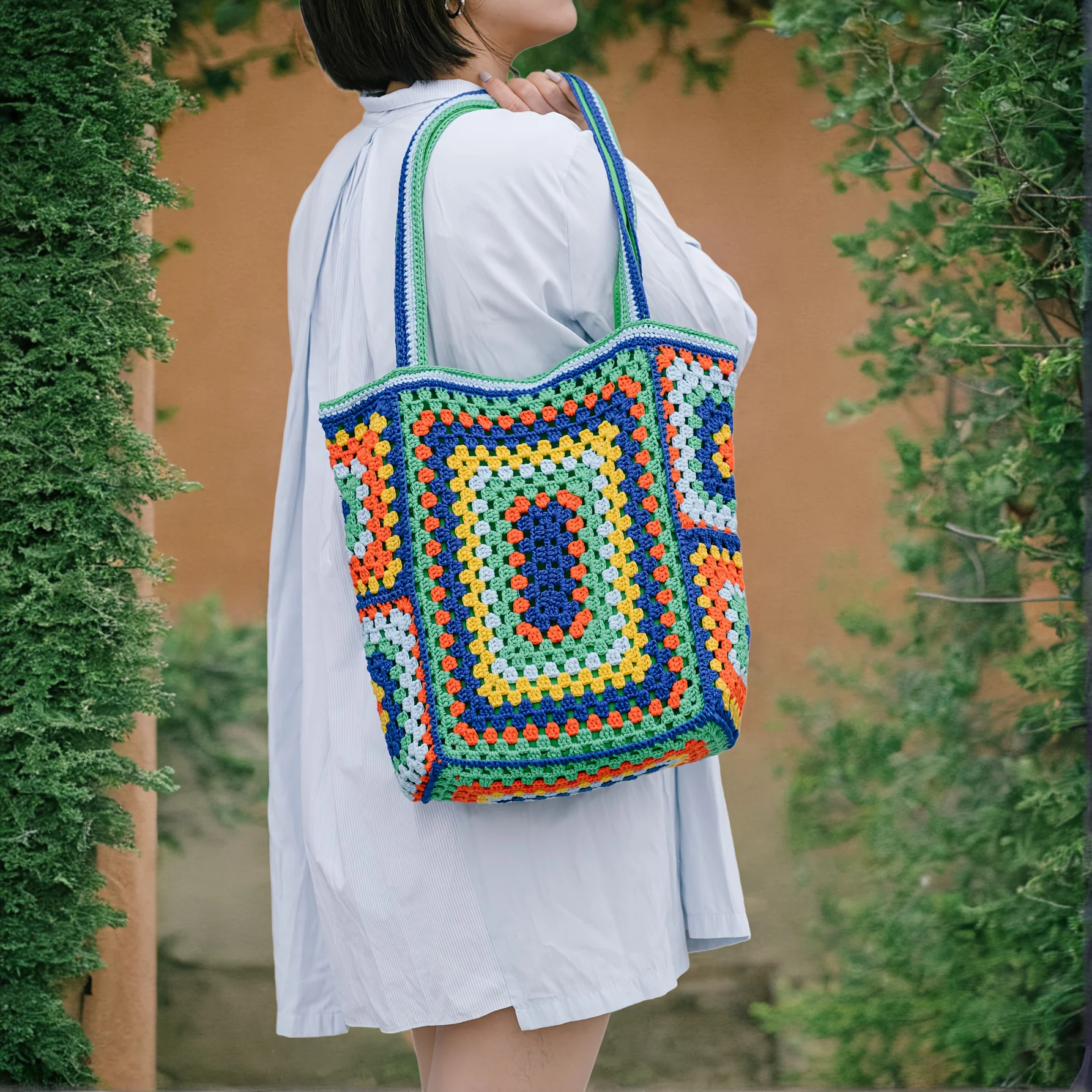 Vibrant Bohemian Chic Crochet Tote Bag - Handcrafted, Fashion-Forward Ethnic Style - Perfect for Womens Travel Adventures, Versatile & Lightweight - Deanwangkt