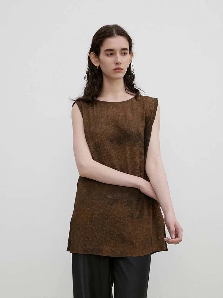 Siyuan, new Chinese handmade tie-dye silk vest top, high-end plant-dyed sleeveless T-shirt, women's summer 7772 - Deanwangkt