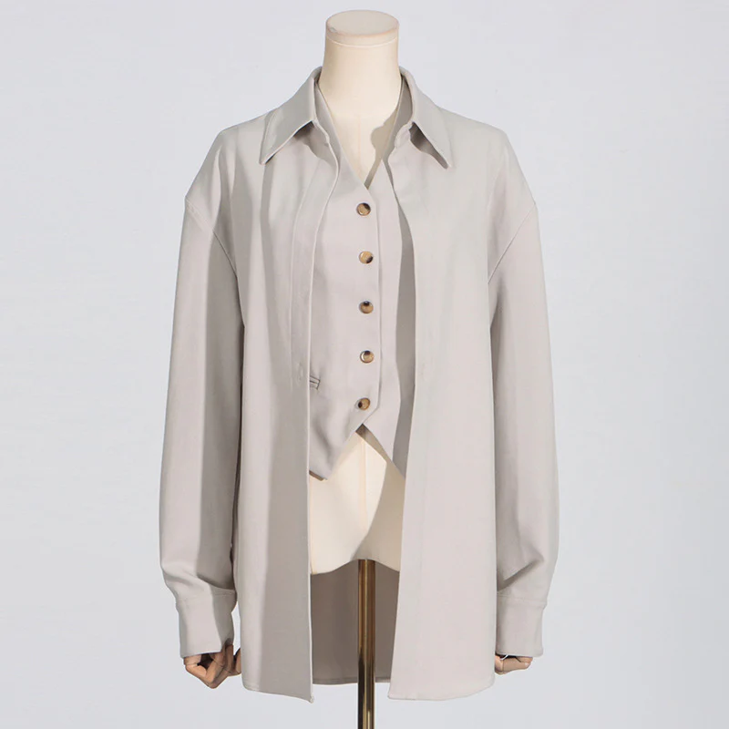 2025 Fashion casual suit women's spring  new lapel design sense long sleeve button splicing high sense two-piece set - Deanwangkt