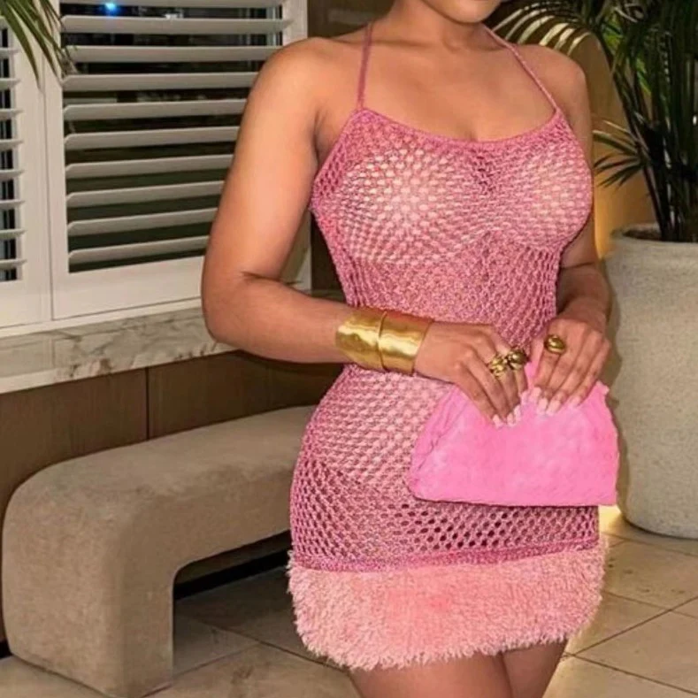 DEANWANGKT Products in Stock New  AliExpress  Sexy Suspenders Beaded Gilding Sheath Bright Mesh Hollow Dress - Deanwangkt