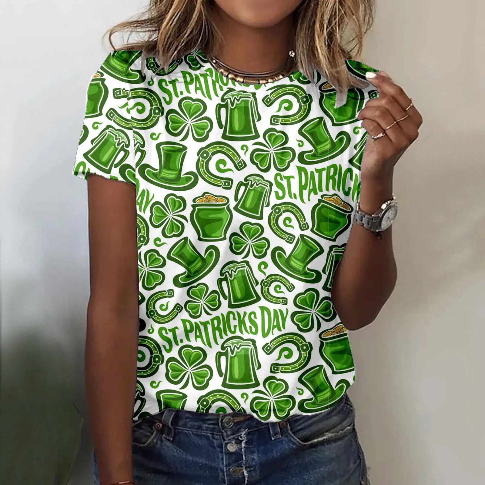 DEANWANGKT  European and American Women's Clothing Summer New Foreign Trade 3D Plant Flower Digital Printed round Neck Short Sleeve Women's T-shirt ME15 - Deanwangkt