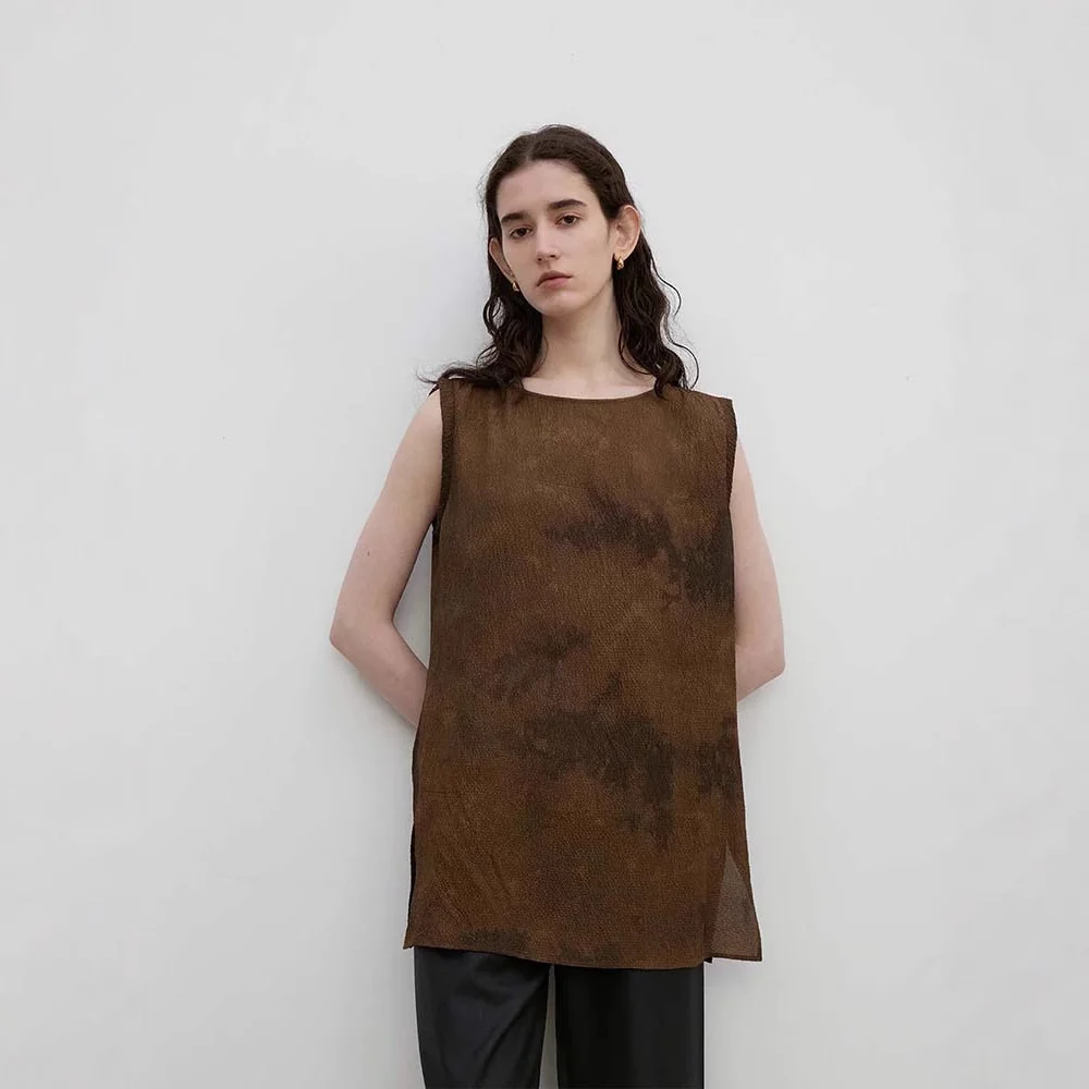 Siyuan, new Chinese handmade tie-dye silk vest top, high-end plant-dyed sleeveless T-shirt, women's summer 7772 - Deanwangkt