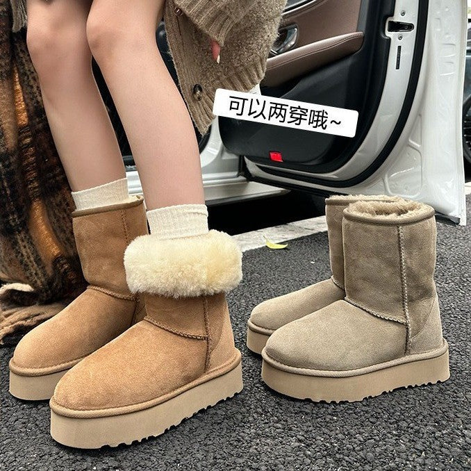 2025  Winter snow boots women's thick soles increase in height two wear medium boots non-slip cotton shoes short boots tide - Deanwangkt
