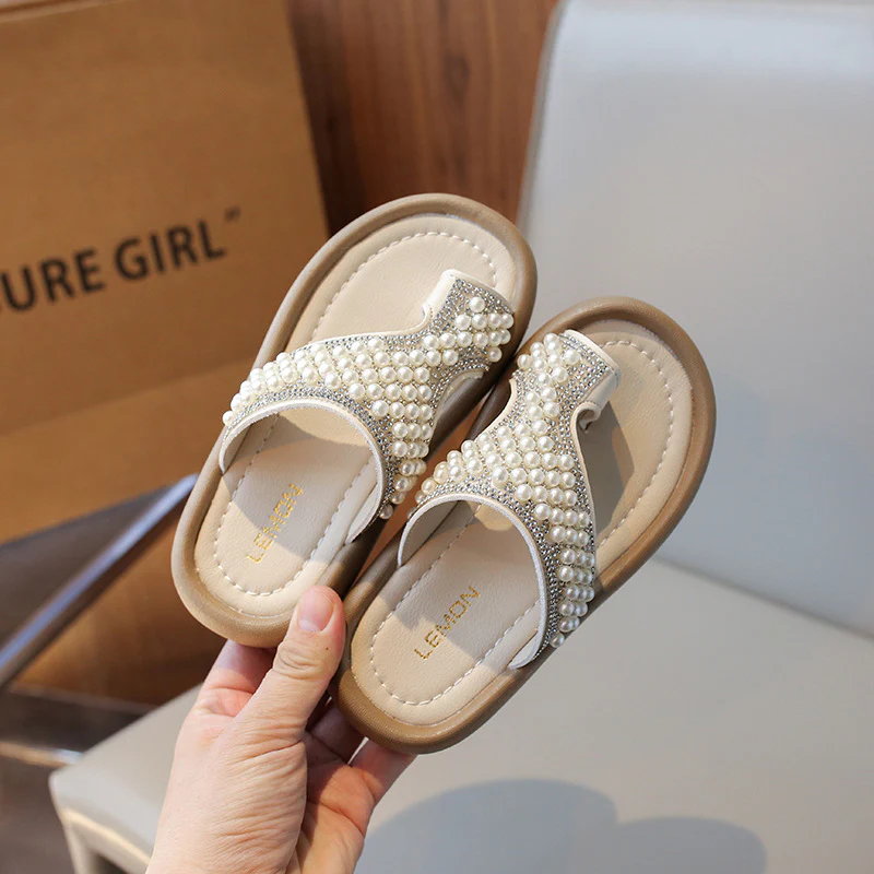 DEANWANGKT Summer New Girls' Slipper Fashion Casual Shoes Korean Style Pearl Cool Beach Children's Shoes Wholesale Delivery - Deanwangkt